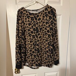 Pink Clover Black and Tan Animal Print Top